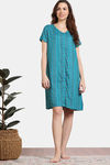 Zivame Zellij Dreams Woven Knee Length Nightdress - Lake Blue — thumbnail 2